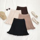 Ruffle Hem Pleated Knit Mini Skirt