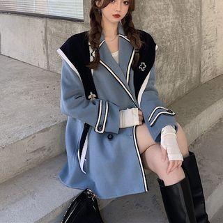 Long-sleeve V-neck Color-block Coat As Figure - One Size