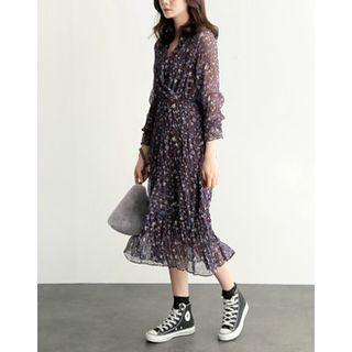 Wrap-front Floral Print Chiffon Dress