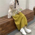 Short-sleeve Tie-front Lace Top / Camisole Top / Midi A-line Skirt
