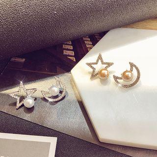 Rhinestone Star & Moon Non-matching Earring