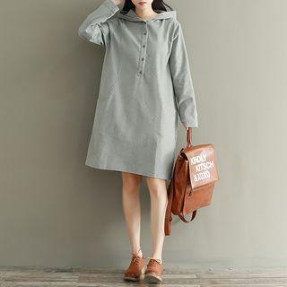 Hooded Long-sleeve Corduroy A-line Dress