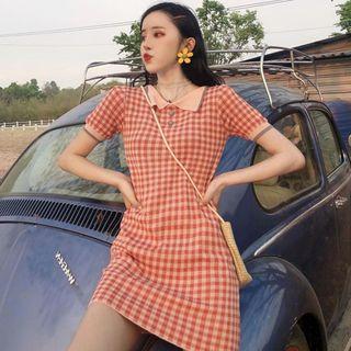 Check Short-sleeve Polo Dress