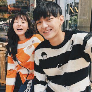 Striped Distressed Couple Matching Sweater