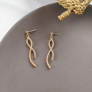 Rhinestone Faux Pearl Dangle Earring 1 Pair - S925 Silver Stud Earrings - Gold - One Size