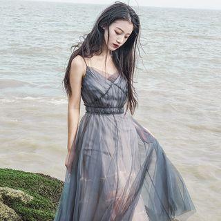 Mesh Strappy A-line Maxi Dress