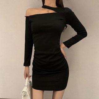 Long-sleeve Cutout Mini Sheath T-shirt Dress