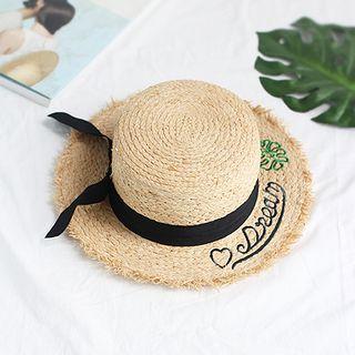 Letter Print Raffia Hat