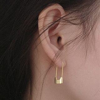 925 Sterling Silver Padlock Dangle Earring 1 Pair - Gold - One Size