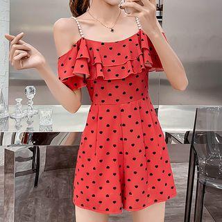 Short-sleeve Cold Shoulder Dotted Playsuit