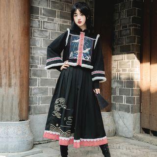 Embroidered Button-up Jacket / Mini Pencil Skirt / Midi A-line Skirt