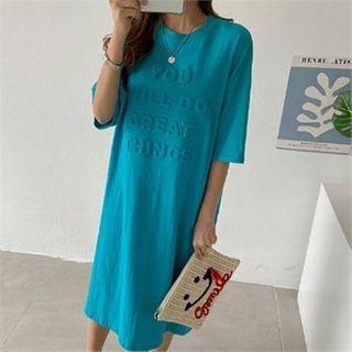 Elbow-sleeve Embossed T-shirt Dress