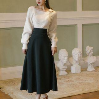 Set: Cable Knit Sweater + A-line Midi Skirt