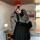 Houndstooth Cardigan / Pleated Mini A-line Skirt