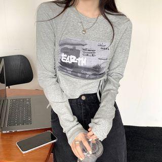 Print Drawstring Cropped T-shirt
