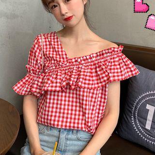 Gingham Asymmetric Blouse