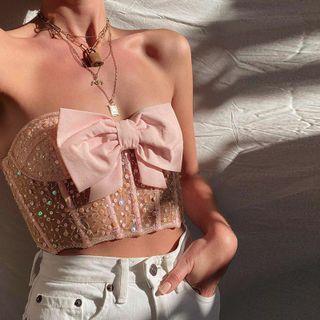 Mesh Panel Lace-up Cropped Camisole Top