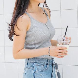 Lace-trim Button-front Camisole Top