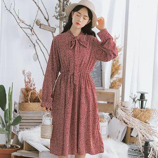 Floral Long-sleeve Chiffon A-line Dress