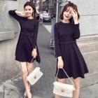 Long-sleeved Tie-waist Slim Sheath Dress