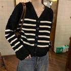 V-neck Striped Two Tone Button-up Oversize Cardigan