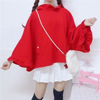 Mock Neck Frill-trim Sweatshirt Red - One Size
