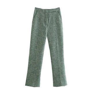 Gingham High-waist Straight-leg Pants