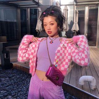 Check Cardigan Pink - One Size