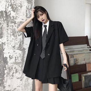 Double-buttoned Lapel Collar Short-sleeve Blazer