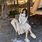 Spaghetti Strap Dotted Midi A-line Dress / Turtleneck Top