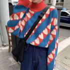 Mock Neck Heart Jacquard Knit Top As Shown In Figure - One Size
