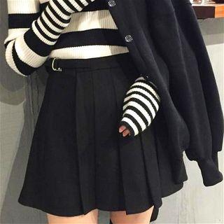 High-waist Pleated Woolen Skirt