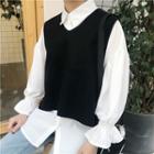 Set: Ruffle Shirt + Knit Vest