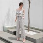 Set: Tie-neck Ruffle Top + Wide-leg Pants