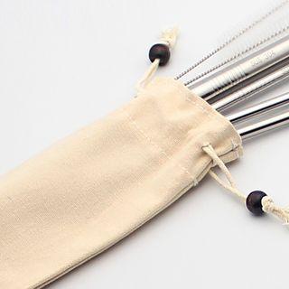 Linen Cotton Drawstring Pouch Drawstring - Beige - One Size
