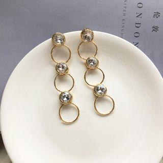 Hoop Rhinestone Drop Earring 1 Pair - Ear Studs - One Size