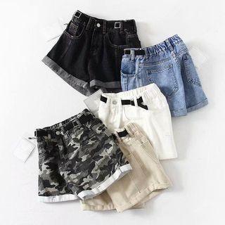 High-waist Cuffed Camouflage Denim Hot Pants