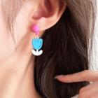 Tulip Alloy Dangle Earring Stud Earring - 1 Pair - S925 Silver Stud - Pink & Blue - One Size