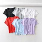 Plain Short-sleeve Buttoned T-shirt