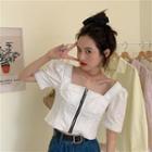 Short-sleeve Zip-up Blouse