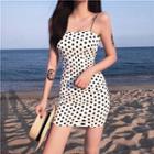 Spaghetti-strap Polka Dot Sheath Mini Dress