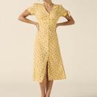 Floral Button-up Short-sleeve Midi A-line Dress