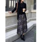 Floral Print Midi A-line Skirt Brown - One Size