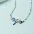 Flower Pendant Alloy Necklace 1pc - Silver & Blue - One Size