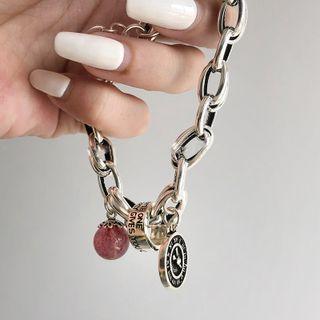 Lettering Faux Crystal Bead Sterling Silver Bracelet Sl0193 - Silver - One Size