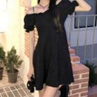 Short-sleeve Cold-shoulder Mini Dress Black - One Size