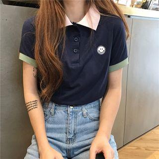 Smiley Color Block Short-sleeve Polo Shirt