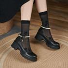 Genuine Leather Beaded Block-heel Loafers