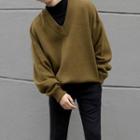 Oversized V-neck Wool Blend Sweater