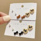 3 Pair Set: Faux Pearl / Bow / Houndstooth Heart Alloy Earring